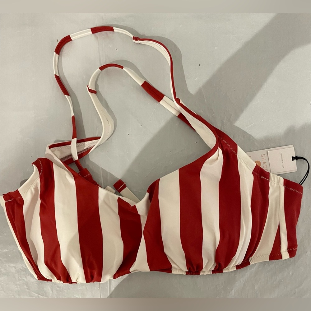 Shade & Shore Women's Bralette Bikini Top Red/White 38DD NWT